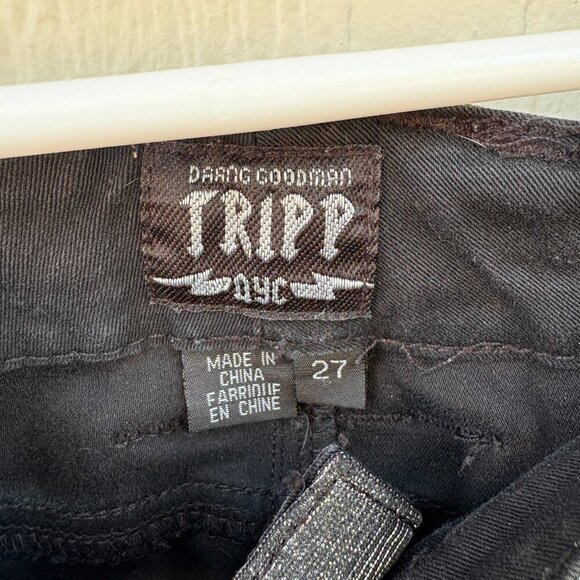 Tripp NYC Glitter Pants Women's 27 Back Silver Grunge Emo Goth Skull Party NYE - Picture 3 of 11